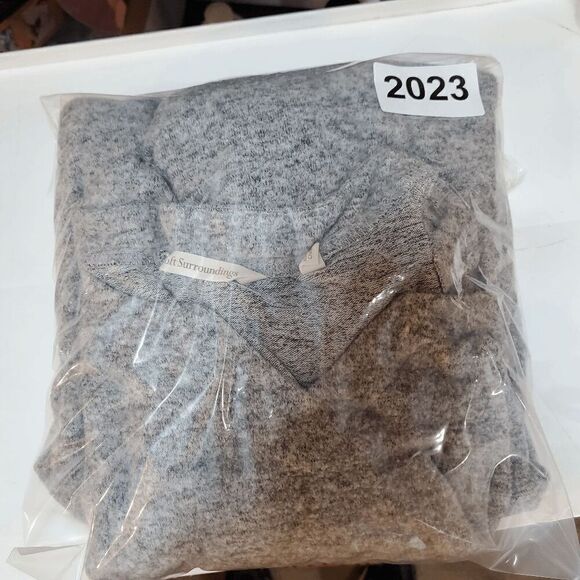 Soft Surroundings Dress Womens Medium Gray Sweater Tie Waist Pockets Split Neck - Picture 11 of 11